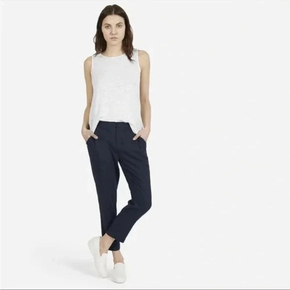 Everlane Navy Blue Pleated Slouchy Laine Wool Trousers Pants Size 0 - Picture 1 of 10